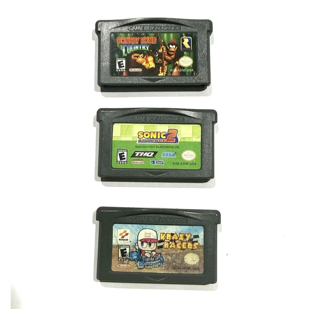 Nintendo GBA Lot 3 Donkey Kong Country Sonic Advance 2 Konami Krazy Racers Games